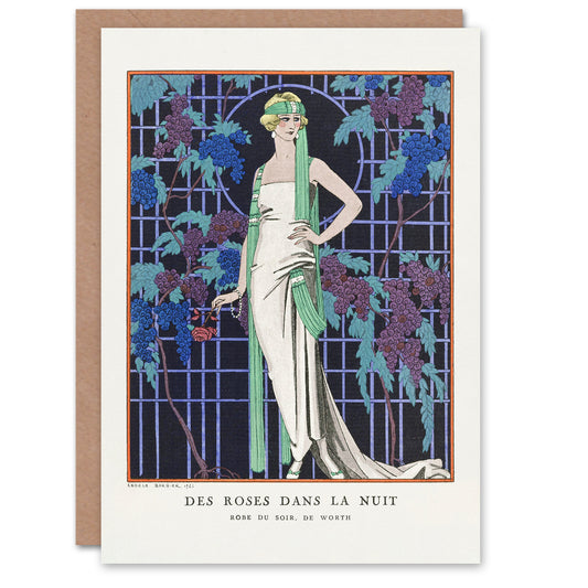 George Barbier Art Card Night Roses Vintage Fashion Advert