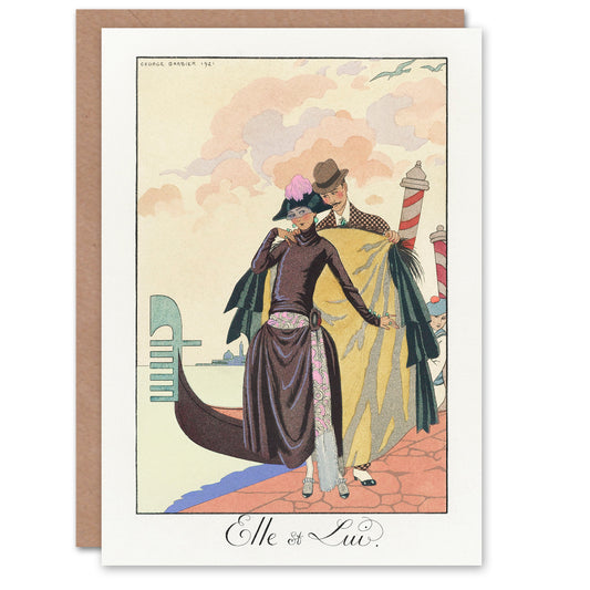 George Barbier Art Card She and Him Vintage Fashion