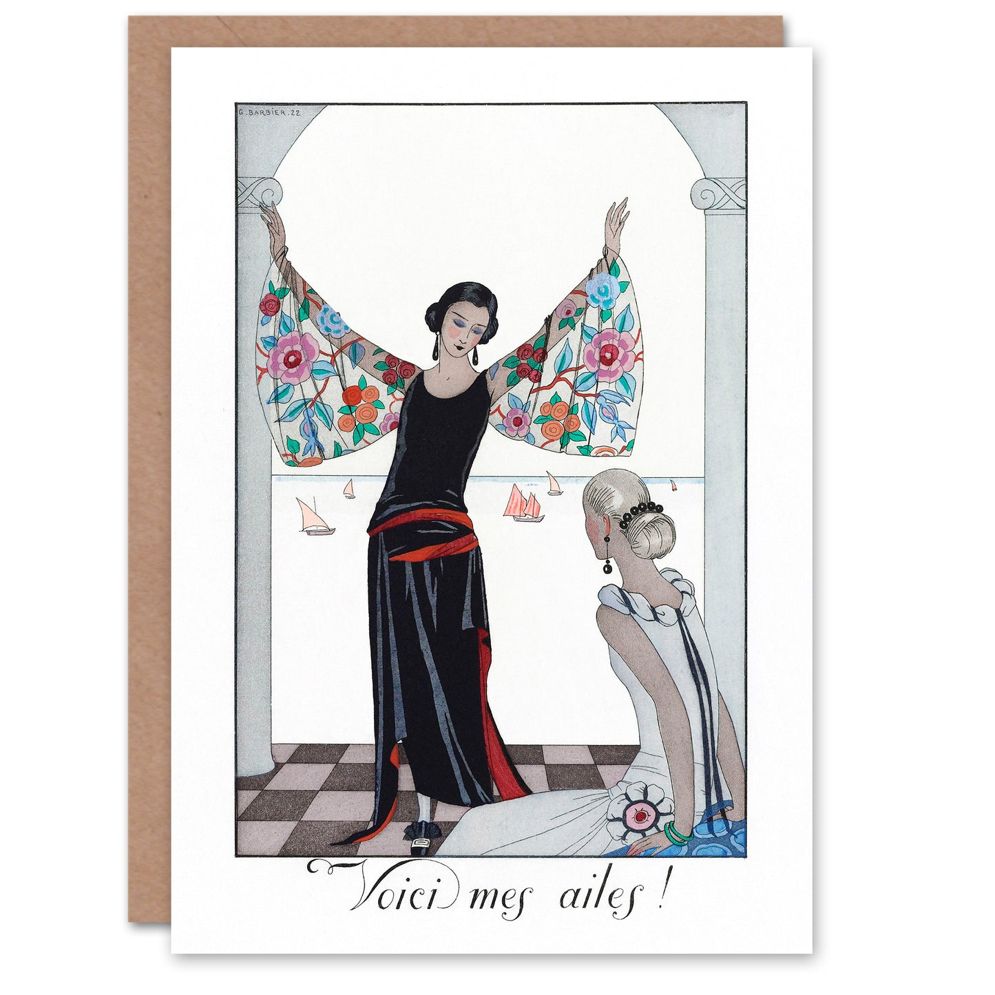 George Barbier Art Card Here Are My Wings Vintage Fashion Advert
