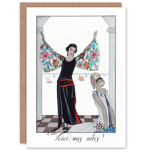 George Barbier Art Card Here Are My Wings Vintage Fashion Advert