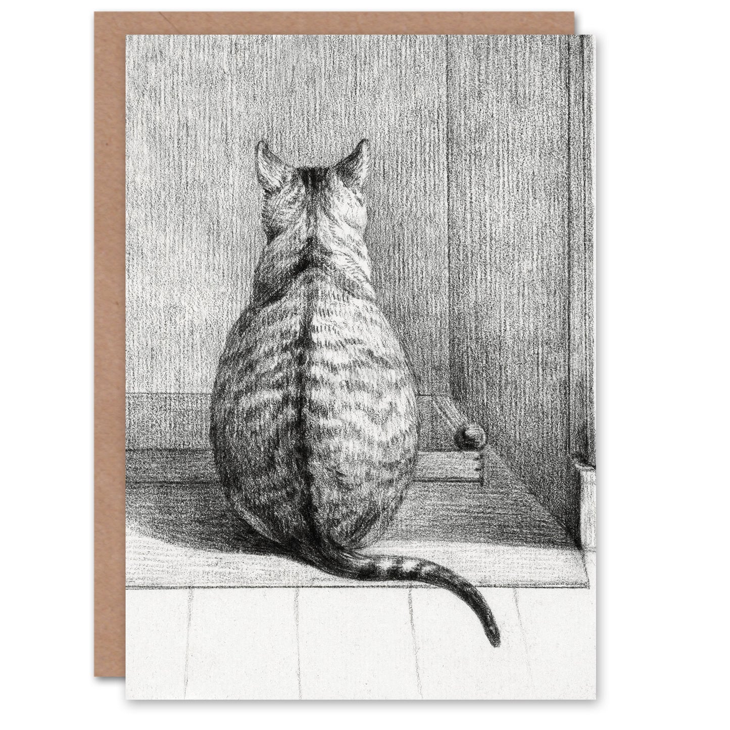 Jean Bernard Art Card Sitting Cat From Behind Drawing