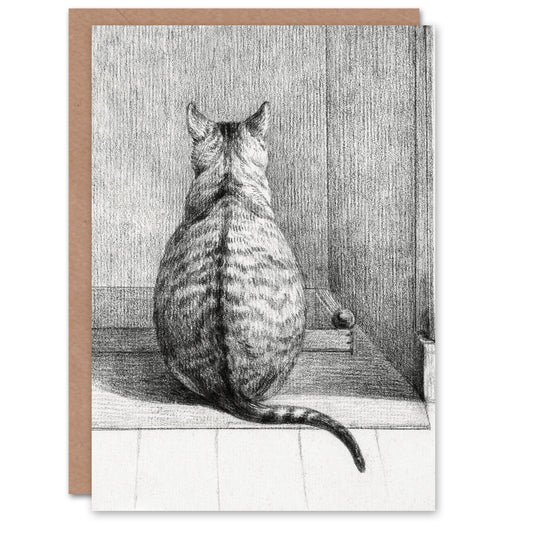 Jean Bernard Art Card Sitting Cat From Behind Drawing