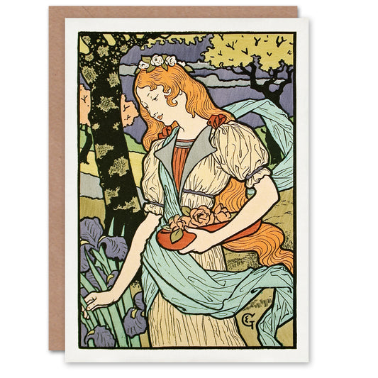 Eugene Grasset Art Card Salon des Cent Woman Picking Flowers