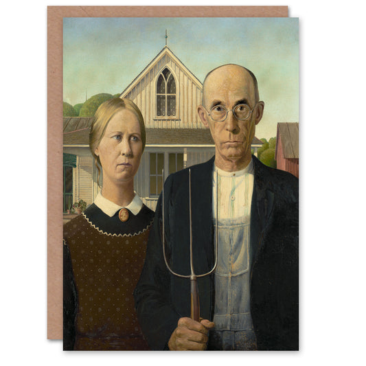 Grant Wood Art Card American Gothic Midwestern Farmers
