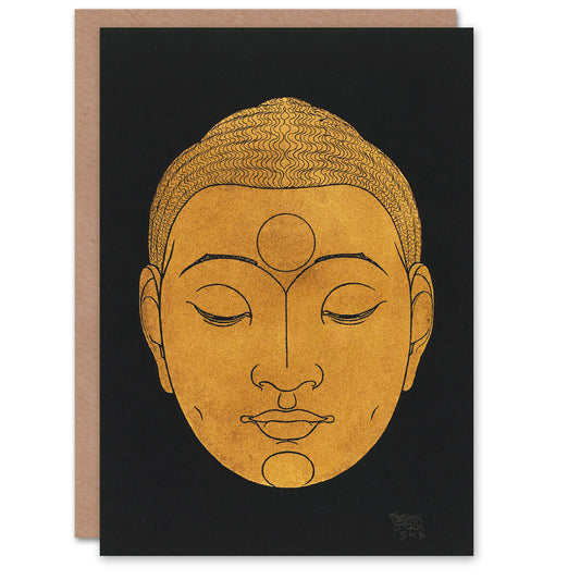 Reijer Stolk Art Card Head of Buddha Gold Black Vintage Painting