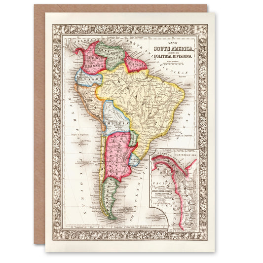 Samuel Mitchell Art Card South America Political Divisions Map