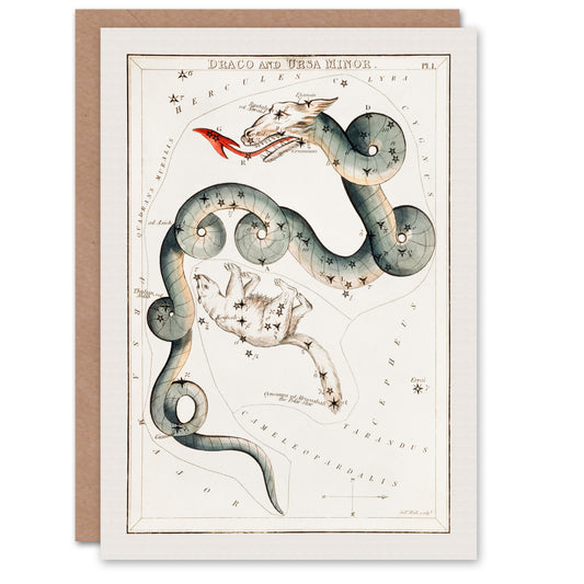 Sidney Hall Art Card Draco and Ursa Minor Constellation