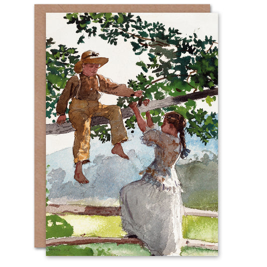 Winslow Homer Art Card On the Fence Children Watercolour