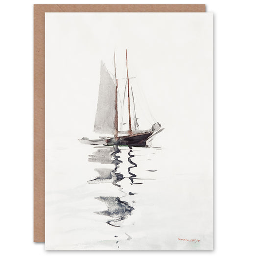 Winslow Homer Art Card Two Masted Schooner with Dory Watercolour