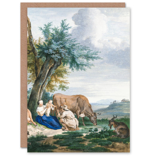 Aert Schouman Art Card Peasant Family in a Landscape with Cattle