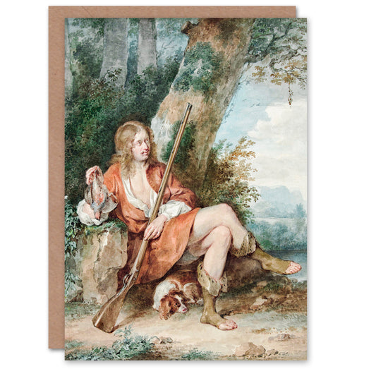 Aert Schouman Art Card Resting Hunter with Partridge by a Tree