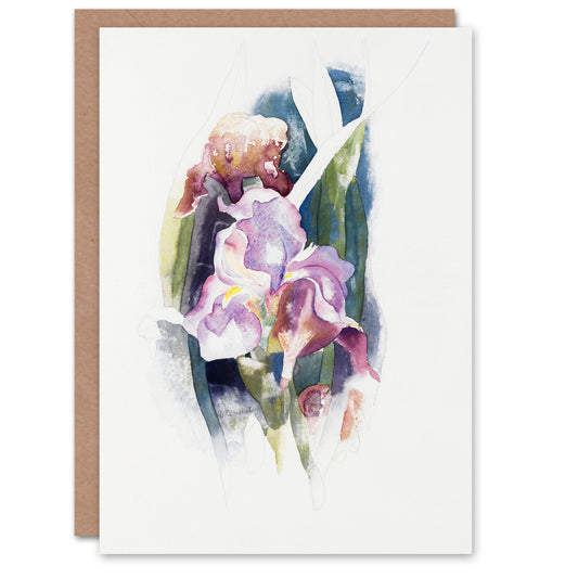 Charles Demuth Art Card Purple Iris Flower Watercolour