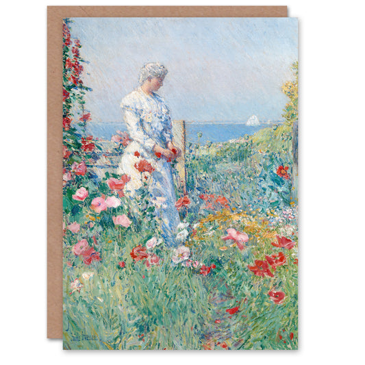 Childe Hassam Art Card Celia in Her Garden Floral Portrait