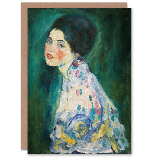Gustav Klimt Art Card Portrait of a Lady in Floral Dress