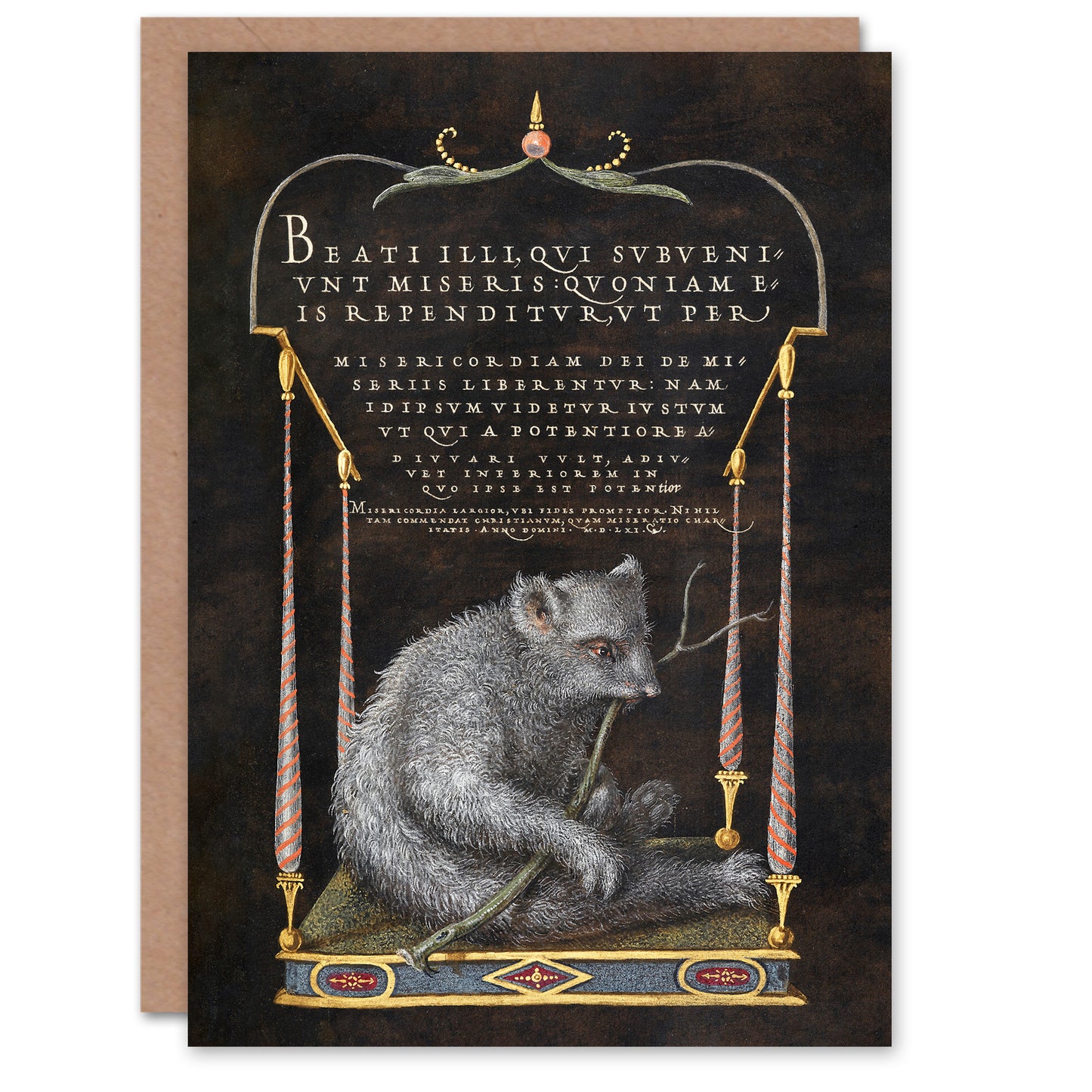 Joris Hoefnagel Art Card Latin Beatitudes with Sloth Illustration