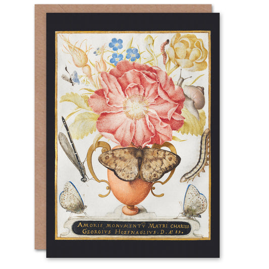 Joris Hoefnagel Art Card Flowers Snail Insects and Butterflies