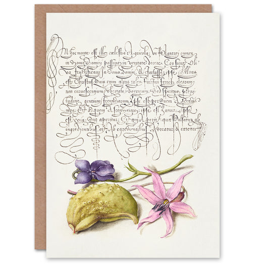 Model Book of Calligraphy Art Card Violet Blooms and Gourd