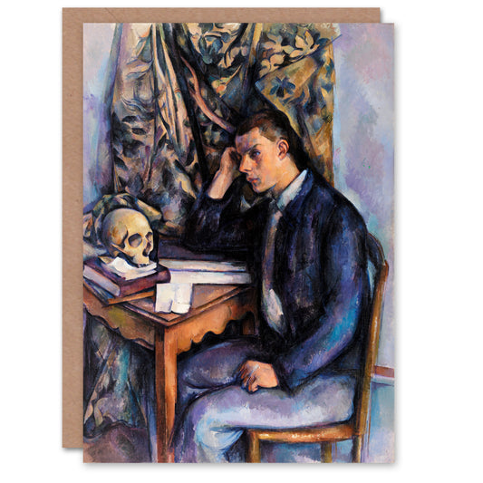 Paul Cezanne Art Card Young Man and Skull Portrait Painting