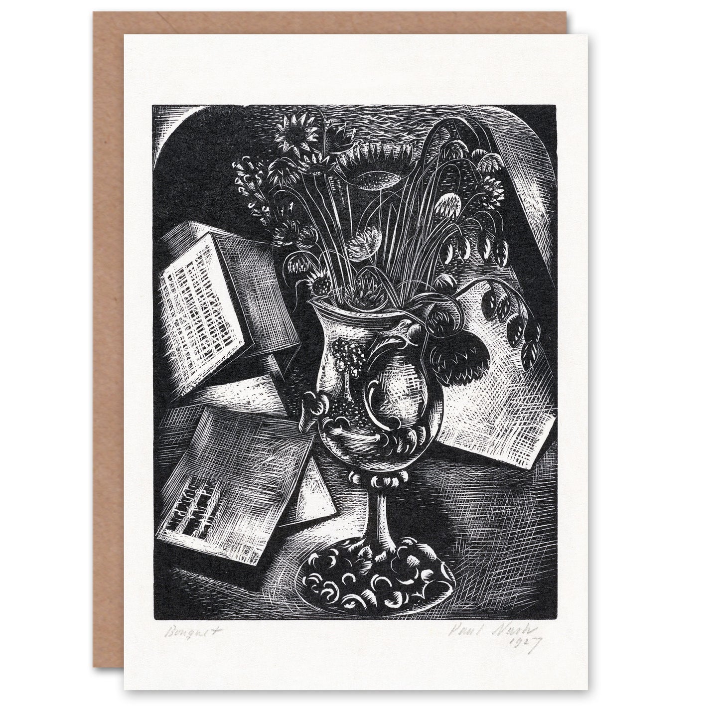 Paul Nash Art Card Flower Bouquet Black White Still Life