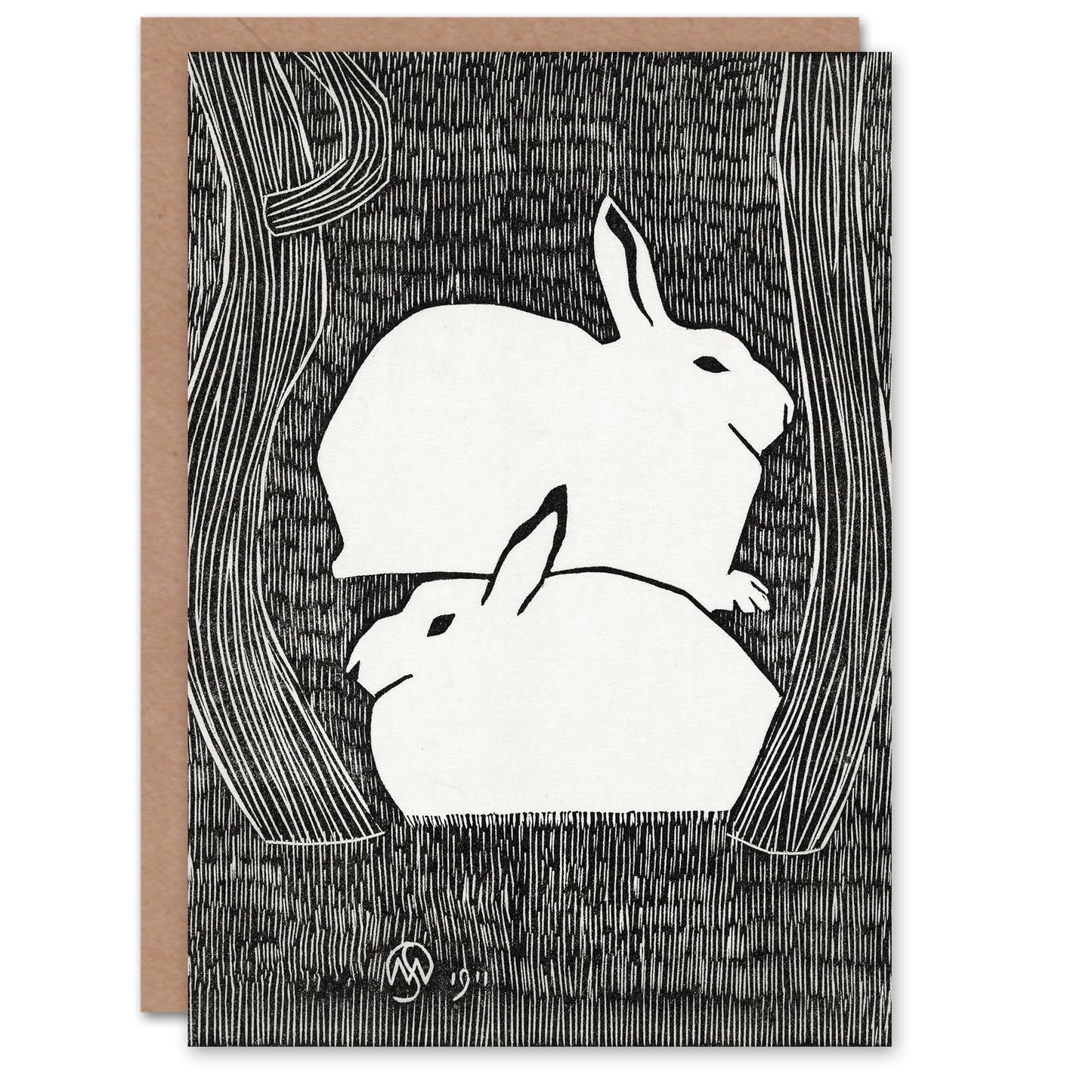Samuel J De Mesquita Art Card Two Stylised Snow Hares