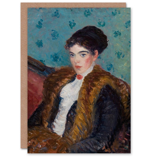 William James Glackens Art Card Girl with Fox Furs