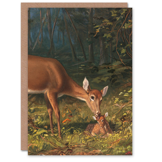 Arthur Fitzwilliam Tait Art Card Maternal Love Doe and Fawn