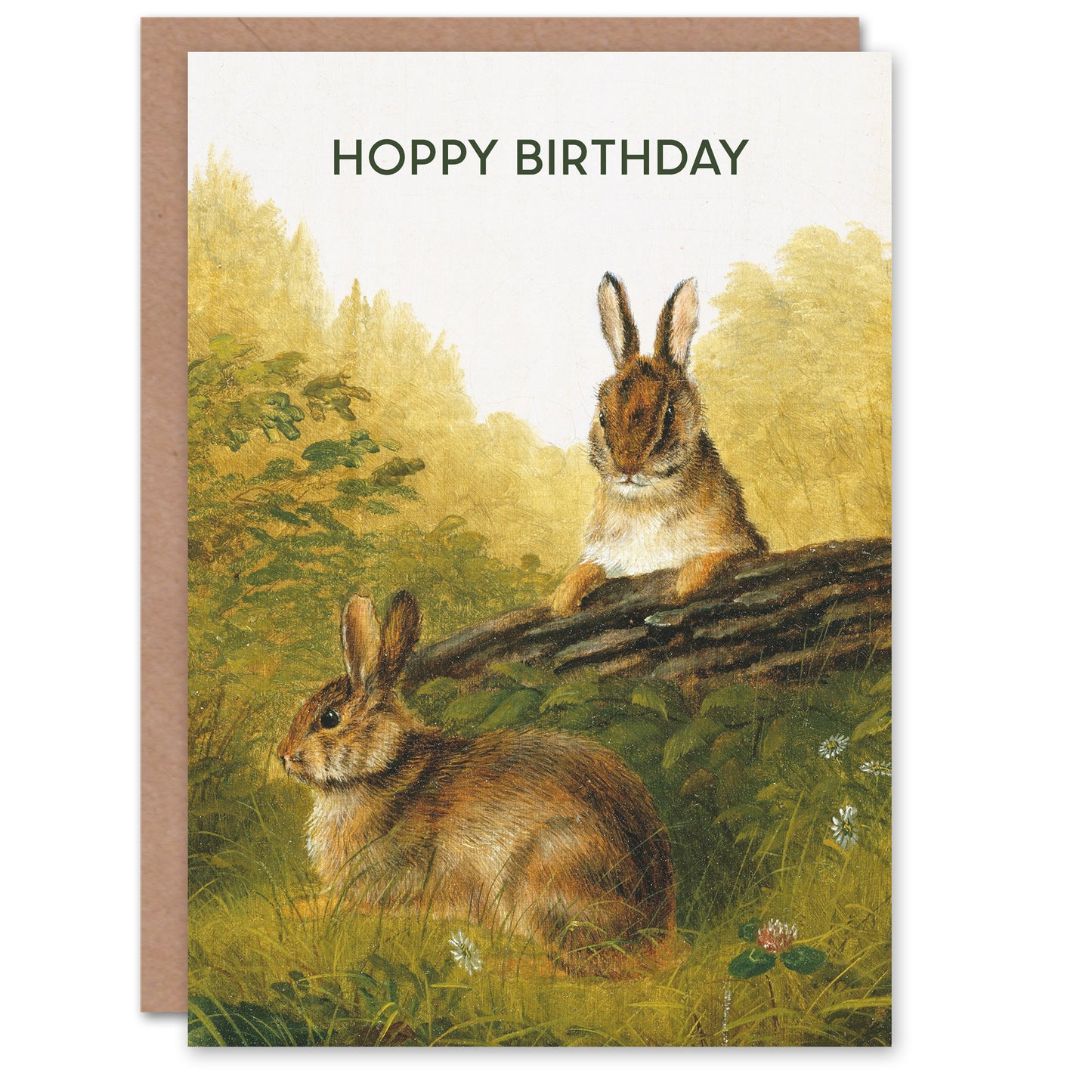 Arthur Fitzwilliam Tait Birthday Card Rabbits on a Log Hoppy Pun