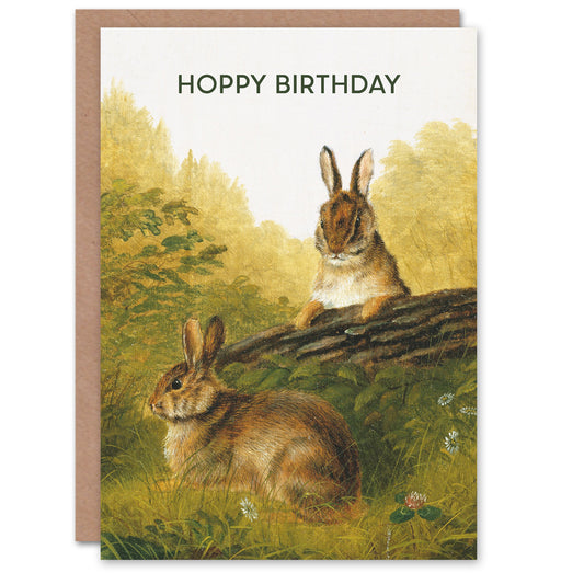 Arthur Fitzwilliam Tait Birthday Card Rabbits on a Log Hoppy Pun