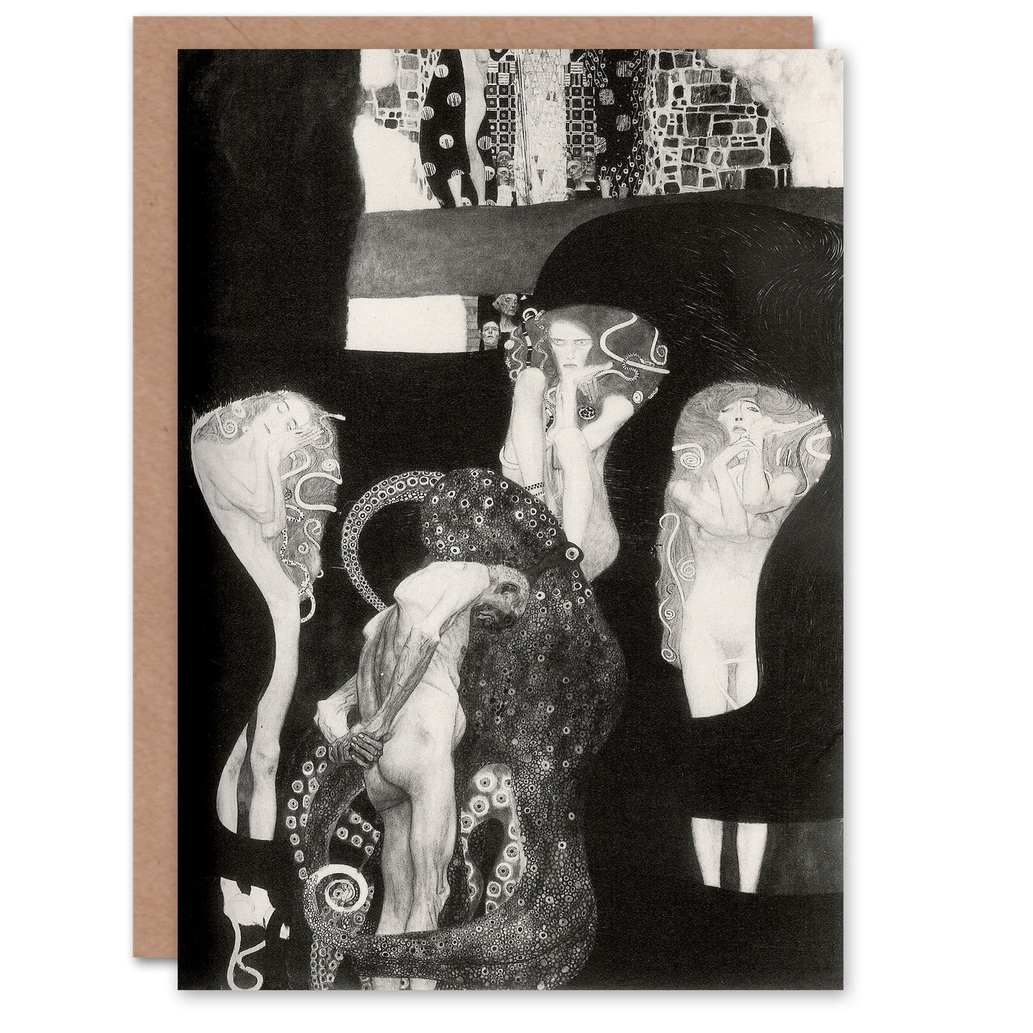Gustav Klimt Art Card Jurisprudence Black White Painting