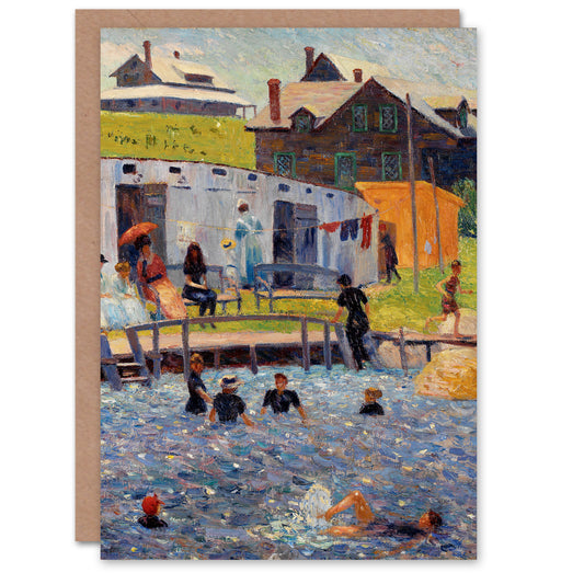 William Glackens Art Card Bathing Hour Seaside Scene Painting