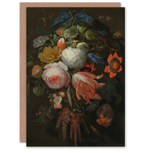 Abraham Mignon Art Card Hanging Bouquet of Flowers