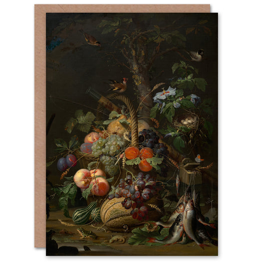 Abraham Mignon Art Card Still Life with Fruit Fish and a Nest
