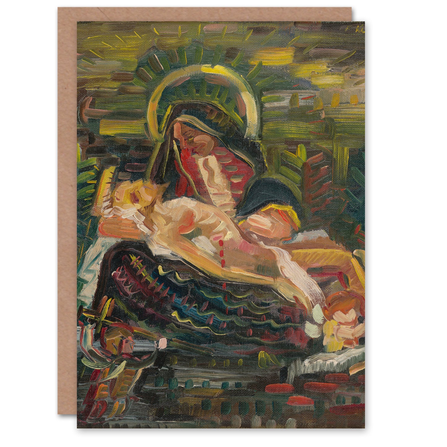Arnold Weisz Kubincan Art Card Pieta Virgin Mary and Christ