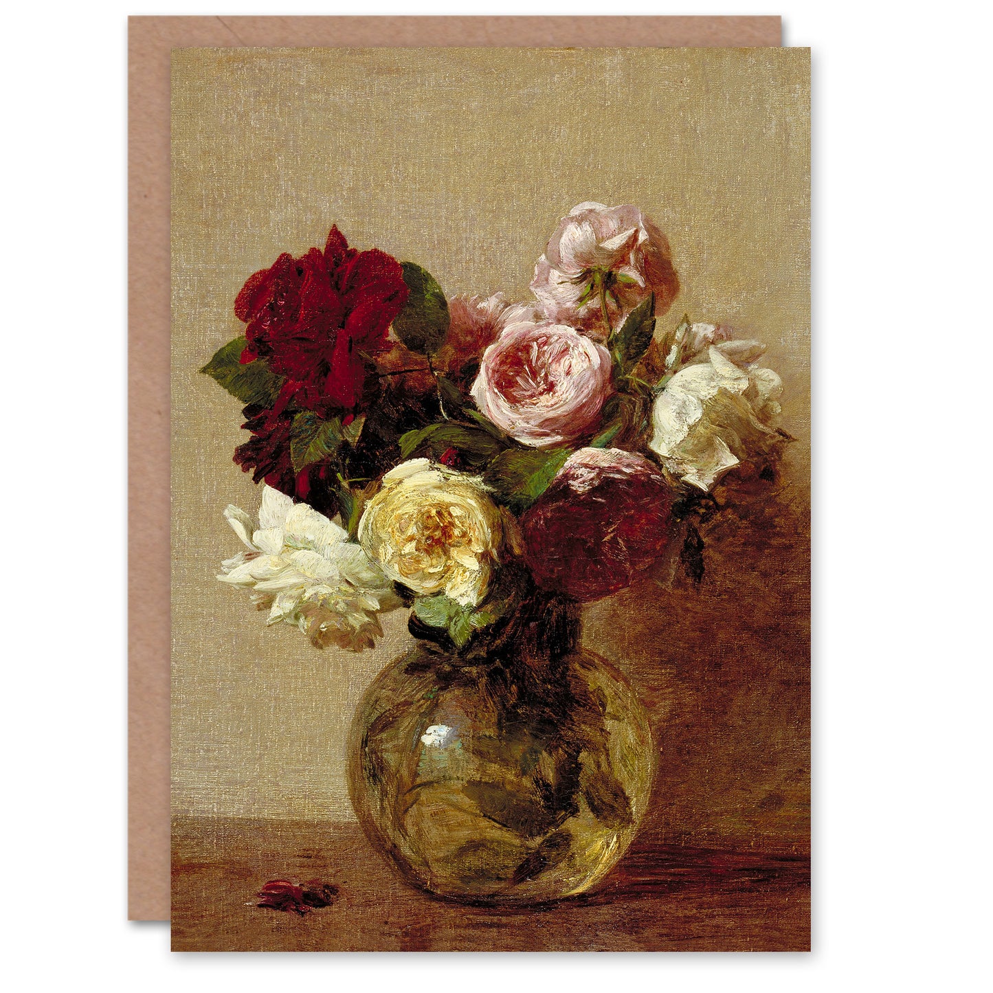 Henri Fantin Latour Art Card Rose Bouquet in Glass Vase