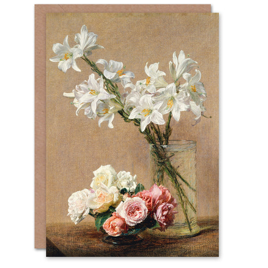 Henri Fantin Latour Art Card Still Life Roses and Lilies