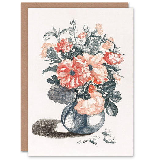 Johan Teyler Art Card Still Life Pink Roses in Glass Vase