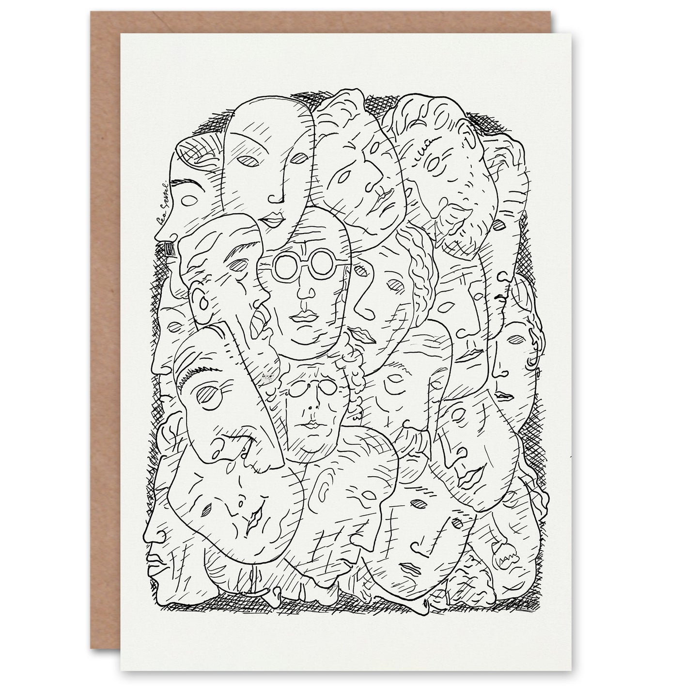 Leo Gestel Art Card Maskers Masks Black And White Drawing