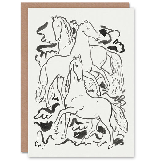 Leo Gestel Art Card Three Horses Ink Drawing