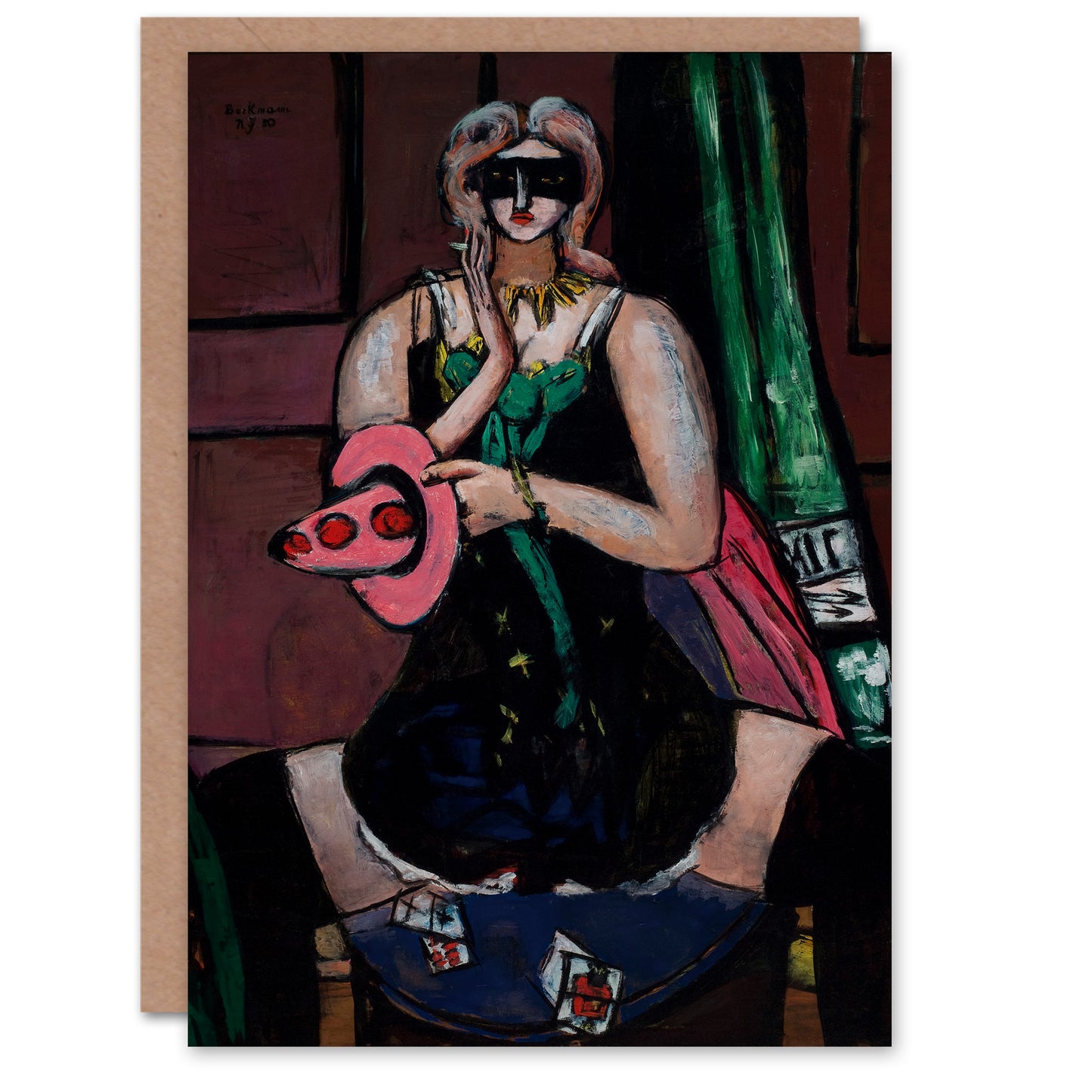 Max Beckmann Art Card Carnival Mask Green Violet and Pink