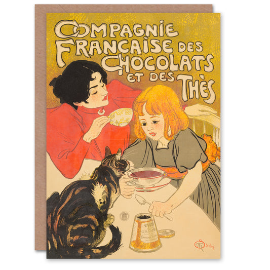 Steinlen Art Card Chocolate And Tea French Vintage Advert