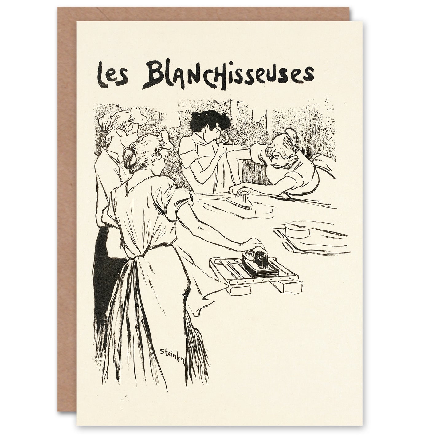 Steinlen Art Card The Washerwomen Black White Illustration