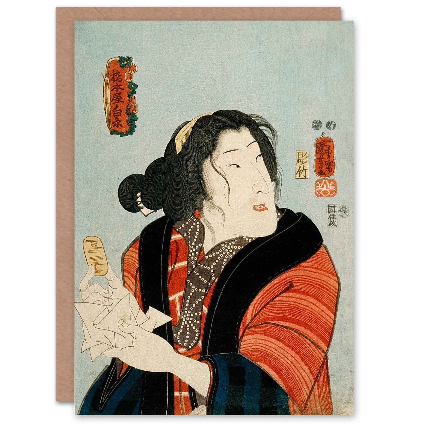 Kuniyoshi Art Card Courtesan Shiraito Vintage Japanese Portrait