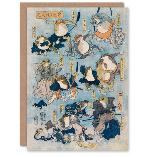 Kuniyoshi Art Card Kabuki Famous Heroes Played by Frogs