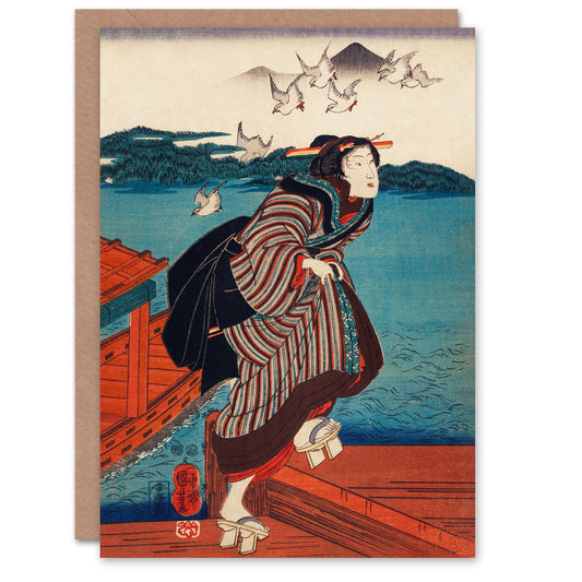 Utagawa Kuniyoshi Art Card Young Woman at Sanbashi Pier