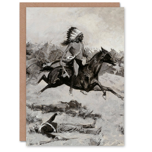 Remington Art Card Rushing Red Lodges Native American Warriors
