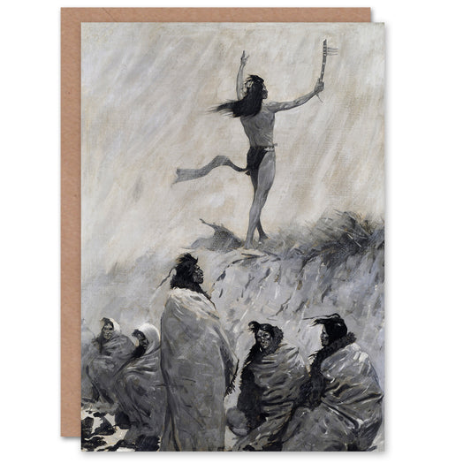 Remington Art Card Fire Eater Raises Arms To The Thunder Bird