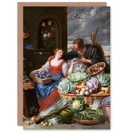 Jan Van Kessel Art Card Vegetable Market Young Fruit Seller
