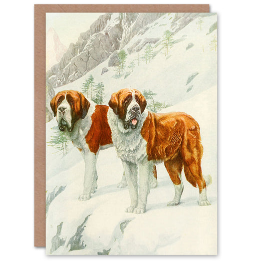 The Book of Dogs Art Card St Bernard in Winter Landscape