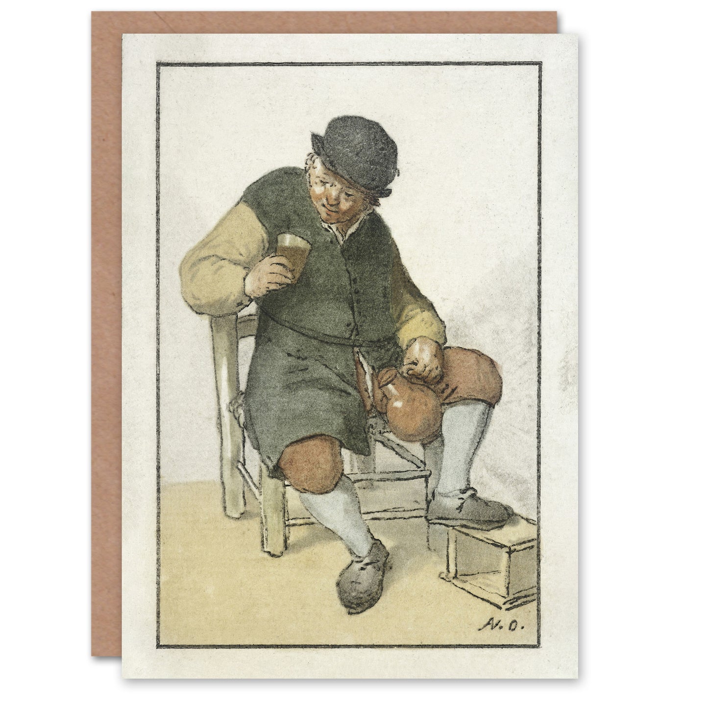 Cornelis Ploos van Amstel Seated Farmer with Jug Art Greeting Card
