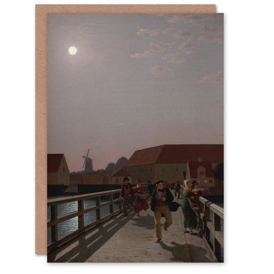 CW Eckersberg Langebro Copenhagen in Moonlight Art Greeting Card